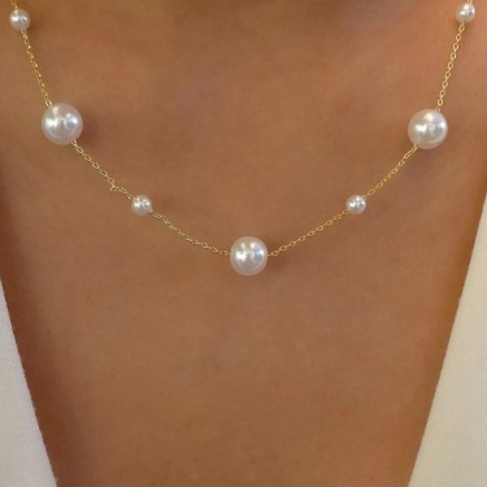 Gold Colored Faux Pearl Bead Necklace